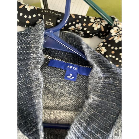 Apt 9 knit top sweater women's size medium gray blue stripe mock turtleneck - Picture 6 of 15